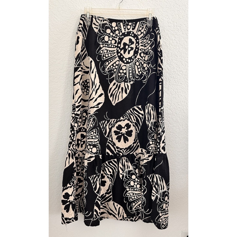 Christian Siriano Women's Maxi Skirt S Linen Blend Tiered Cottagecore Earthcore